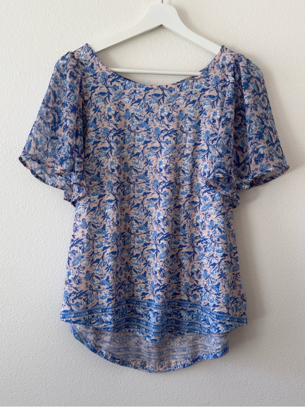 NWT Lucky Brand Floral Flutter Sleeve Keyhole Back Shirt L - Picture 4 of 13